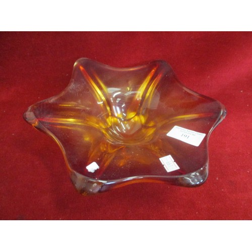 191 - AMBER COLOURED GLASS DECORATIVE BOWL