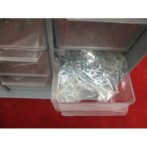 194 - SMALL PLASTIC UNIT WITH 16 SMALL DRAWERS FOR SCREWS, NAILS AND SMALL SPRING WASHERS ETC