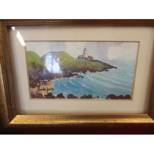 230 - SET OF 4 FRAMED AND GLAZED PRINTS SIGNED FALLON AND ONE FRAMED AND GLAZED WATER COLOUR