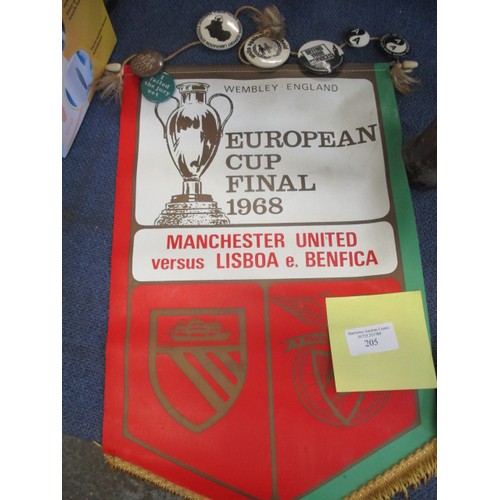 205 - EUROPEAN CUP FINAL 1968 MANCHESTER UNITED VERSUS LISBOA e. BENFICA PENNANT FLAG