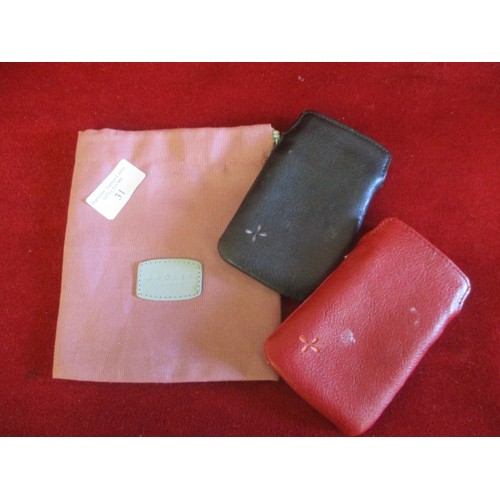 31 - 2 RADLEY CARD POUCHES, ONE BLACK AND ONE RED PLUS A RADLEY DUST BAG