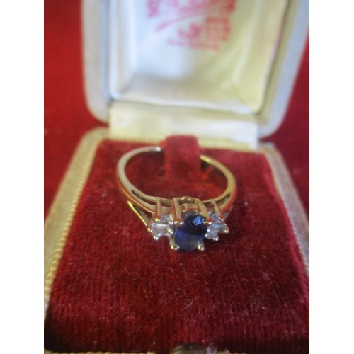 13 - DIAMOND AND SAPPHIRE, 10CT GOLD ENGAGEMENT RING, SIZE K