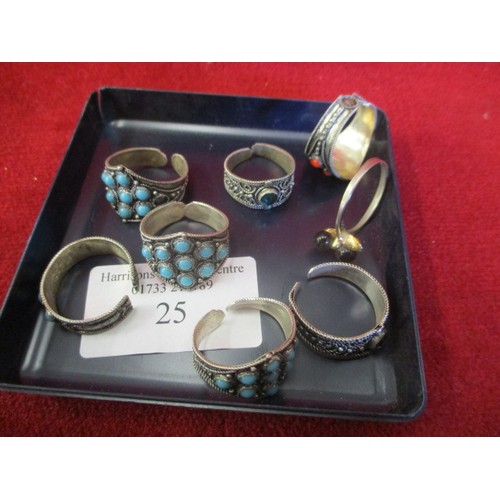 25 - 6 SILVER  RINGS WITH SEMI PRECIOUS STONES - SIAMESE