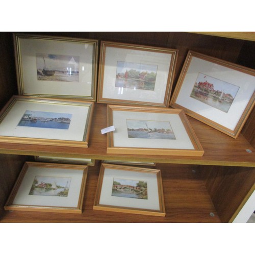 312 - 9 FRAMED AND GLAZED PRINTS OF VARIOUS DESTINATION ALONG THE NORFOLK BROADS AND OTHER