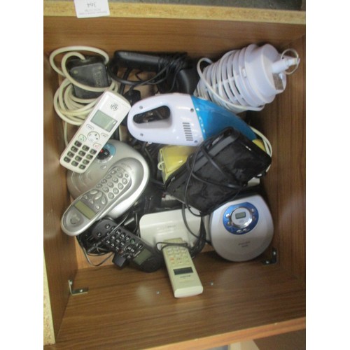 364 - DRAWER OF MIXED ITEMS FANS, TELEPHONES CD PLAYER AND MORE