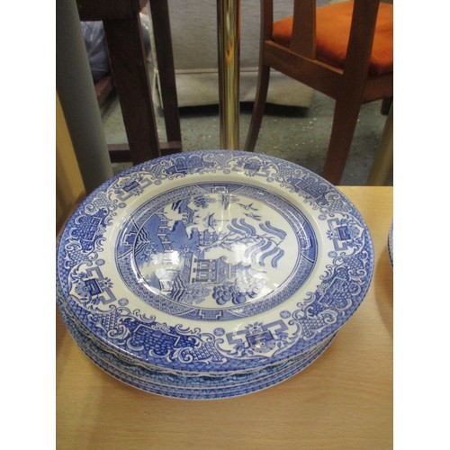 369 - STAFFORDSHIRE BLUE AND WHITE WILLOW PATTERN PART DINNER/TEA SET