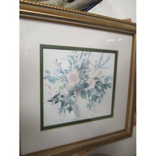 402 - FRAMED AND GLAZED PRINTS AND DRIED FLOWER PICTURES