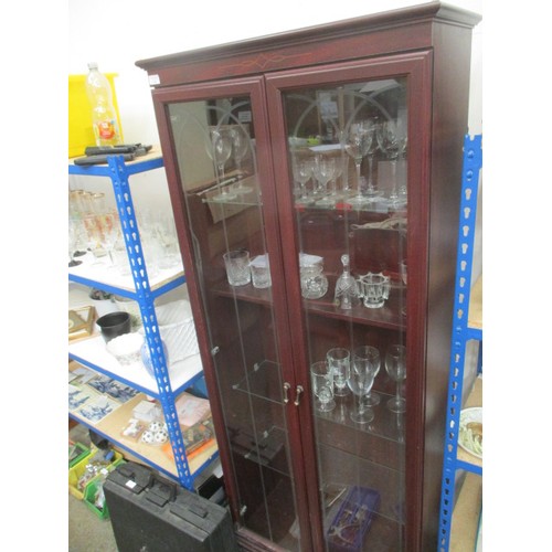 408 - DARK WOOD EFFECT DISPLAY CABINET