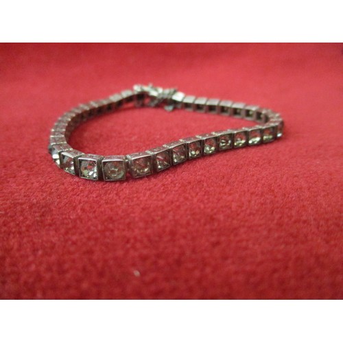 46 - VINTAGE SILVER DIAMANTE BRACELET WITH SAFETY CHAIN (2 diamantes missing)