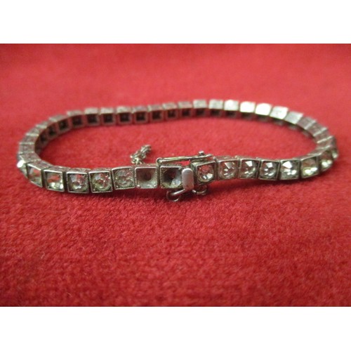 46 - VINTAGE SILVER DIAMANTE BRACELET WITH SAFETY CHAIN (2 diamantes missing)