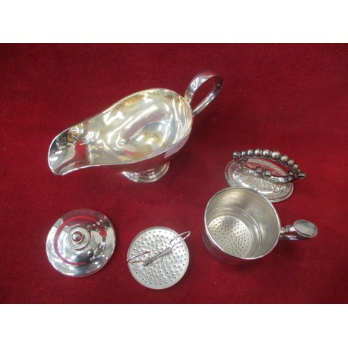 52 - SILVER SERVICE TEA SERVER, HANDLE FROM TUREEN,  AND GRAVY BOAT