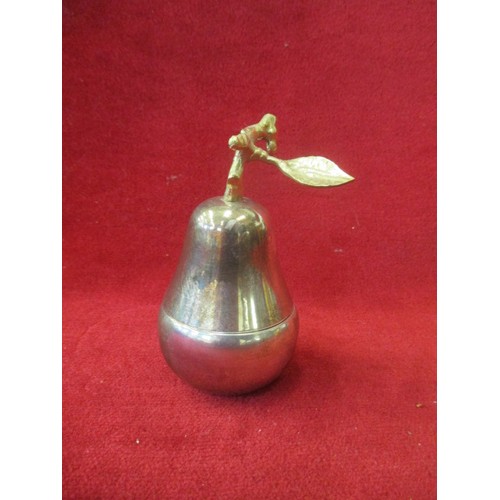 57 - SILVERPLATE PEAR WITH GOLD METAL LEAF ( CANDLE INSIDE)