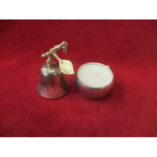 57 - SILVERPLATE PEAR WITH GOLD METAL LEAF ( CANDLE INSIDE)