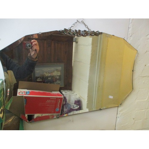 58A - VINTAGE MIRROR FRAMELESS ON CHAIN WITH METAL FLORAL DETAIL ON THE TOP OF MIRROR