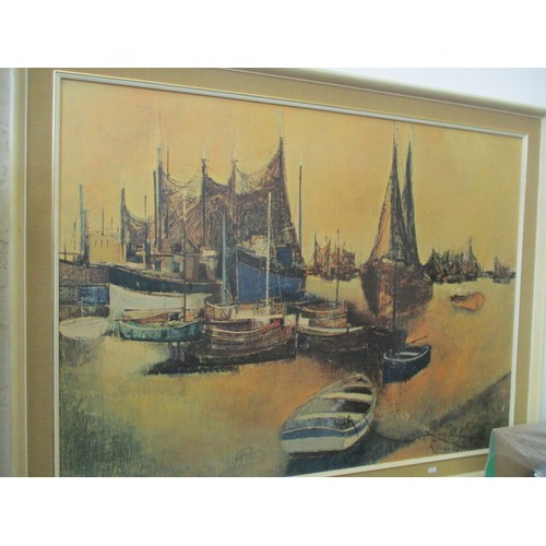 58B - LARGE RETRO PRINT OF SAILING BOATS IN THE HARBOUR