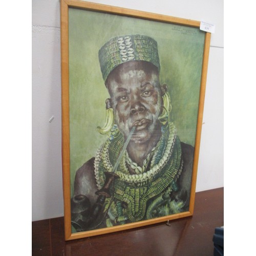 439 - FRAMED AND GLAZED PRINT OF A KENYAN TRIBESMAN OLOO NYANDERA KANYALO KOLUNGE LUO