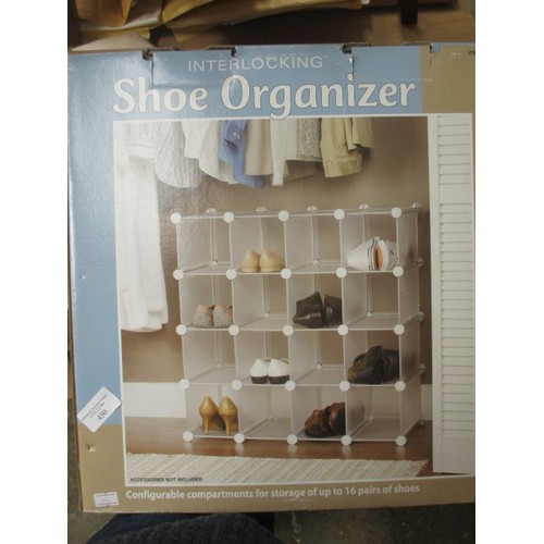 450 - INTERLOCKING SHOE ORGANISER, NEW IN BOX, FOR UP TO 16