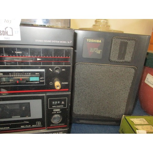 103 - VINTAGE TOSHIBA RECORD PLAYER, TAPE DECK AND SPEAKERS