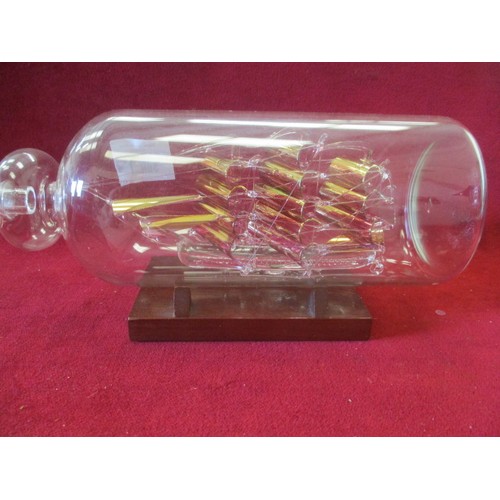 105 - GLASS SHIP ' CUTTY SARK' IN BOTTLE ON STAND