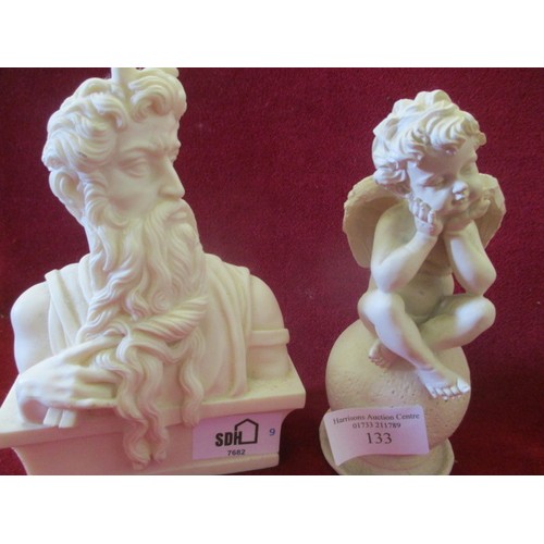 133 - COLLECTION OF 4 MARBLE STYLE FIGURES/BUST