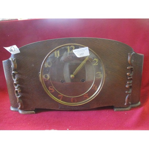 145 - LARGE OAK ART DECO MANTLE CLOCK BY  MAUTHE