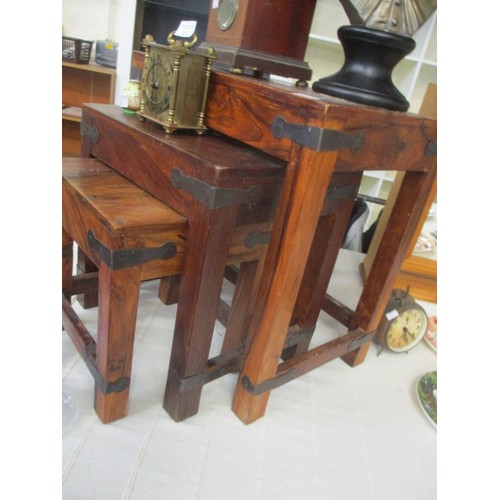 222 - NEST OF 3 JALI WOOD SIDE TABLES