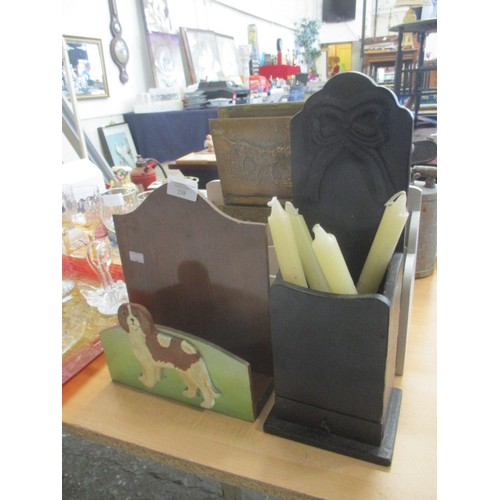 238 - SELECTION OF LETTER RACKS AND CANDLES