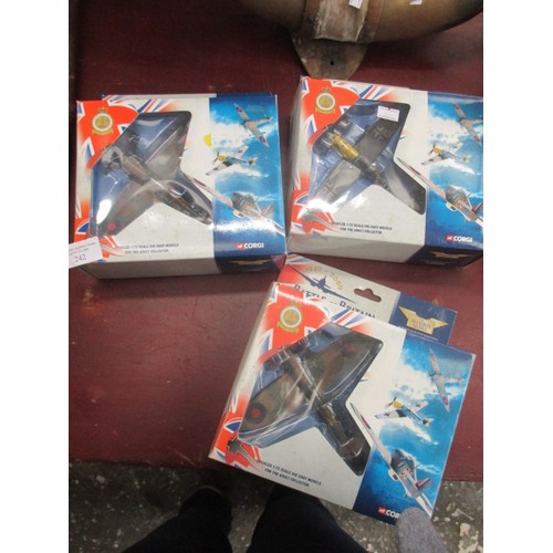 242 - THREE CORGI DIE CAST BATTLE OF BRITAIN MODELS, NEW, BOXED