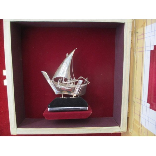 14 - SILVER 925 MODEL OF A SAILING BOAT IN A FRAME