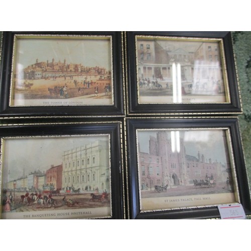 287 - 4 MINIATURE PRINTS OF BUILDINGS OF INTEREST IN LONDON, FRAMED