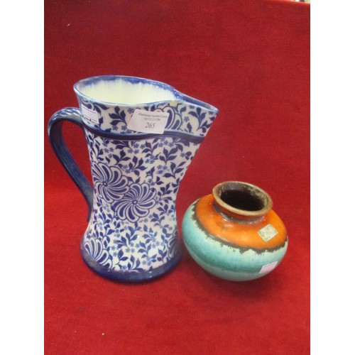265 - ROYAL DOULTON POTTERY JUG PLUS A GERMAN POTTERY POSY VASE