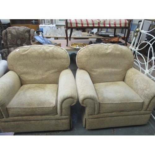 374 - PAIR OF JACQUARD SAND COLOURED EASY CHAIRS