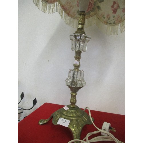 124 - 52CM HIGH ORNATE TABLE LAMP WITH BRASS & GLASS