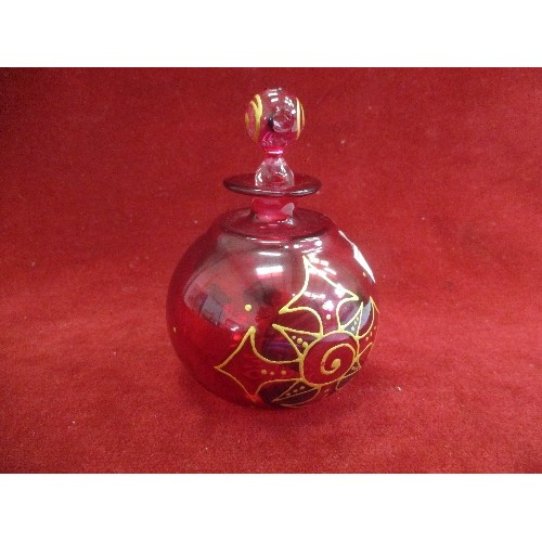 5 - LIMITED EDITION SIGNED CRANBERRY GLASS SCENT BOTTLE WITH STOPPER, 410/1000