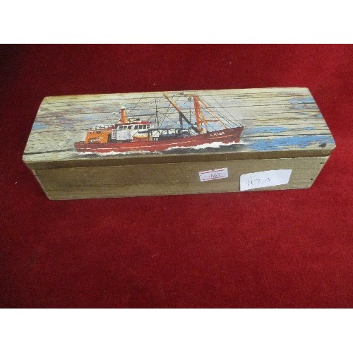 117A - WOODEN PENCIL BOX DECORATED WITH A FISHING TRAWLER
