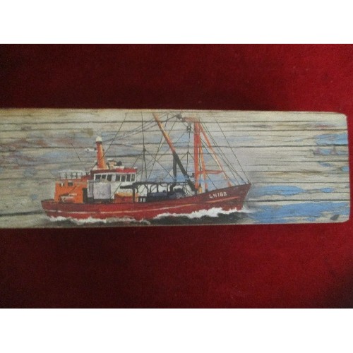 117A - WOODEN PENCIL BOX DECORATED WITH A FISHING TRAWLER