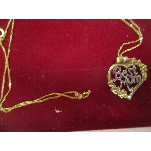 47 - A 9CT GOLD CHAIN WITH A YELLOW METAL HEART PENDANT 