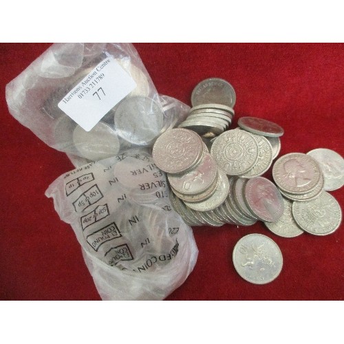 77 - 3 BAGS OF 10 PENCE PIECES, 1950'S TO 1970'S