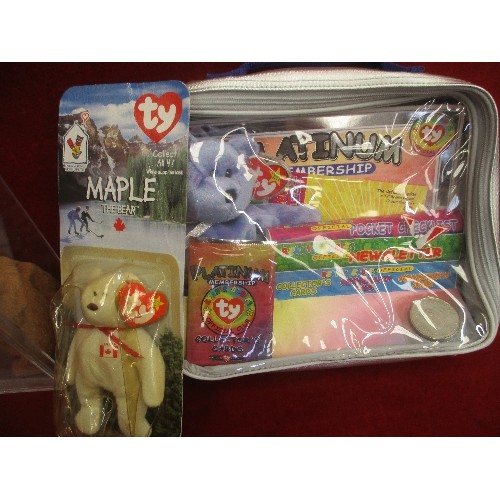 149 - 6 X BEANIE BABIES INCLUDING ALMOND, NANOOK & A PLATINUM MEMBERSHIP BEAR IN CASE WITH COLLECTORS CARD... 