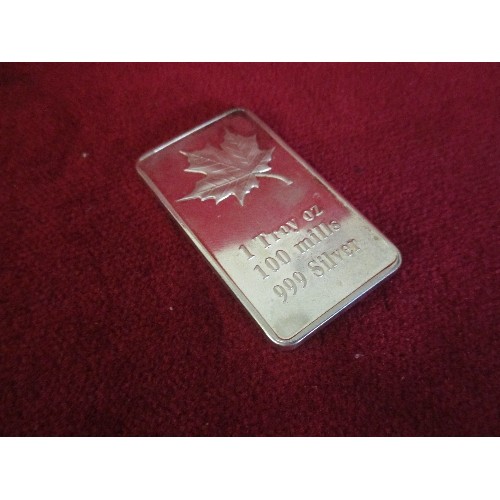 19 - 1 TROY OZ 999 SILVER MAPLE LEAF INGOT 31.1G