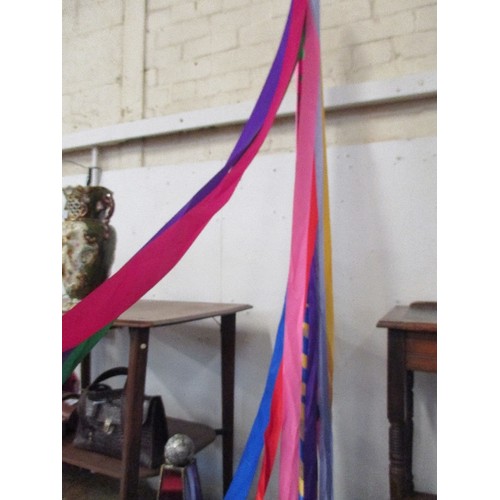 96 - METAL MAYPOLE ON STAND WITH COLOURED RIBBONS