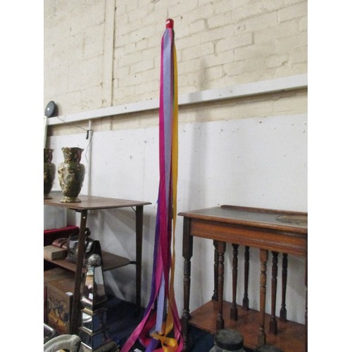 96 - METAL MAYPOLE ON STAND WITH COLOURED RIBBONS