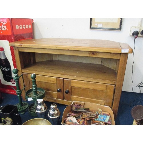 86 - PINE SIDE TABLE WITH SHELF AND CUPBOARD