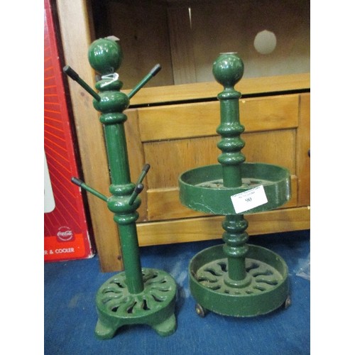 90 - CAST IRON MUG TREE AND SPICE JAR RACK IN GREEN