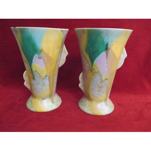 95 - PAIR OF CIRCA 1930'S ART DECO VASES - 1 HAS CHIP TO RIM - 23CM - MARKED TO BASES 