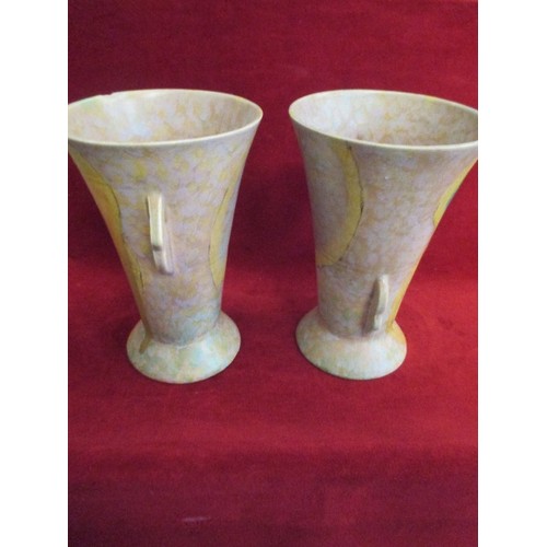 95 - PAIR OF CIRCA 1930'S ART DECO VASES - 1 HAS CHIP TO RIM - 23CM - MARKED TO BASES 