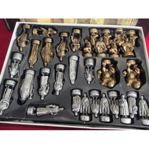 103 - LORD OF THE RINGS PEWTER AND BRONZE CHESS SET - WITH ALL PIECES AND A BOARD