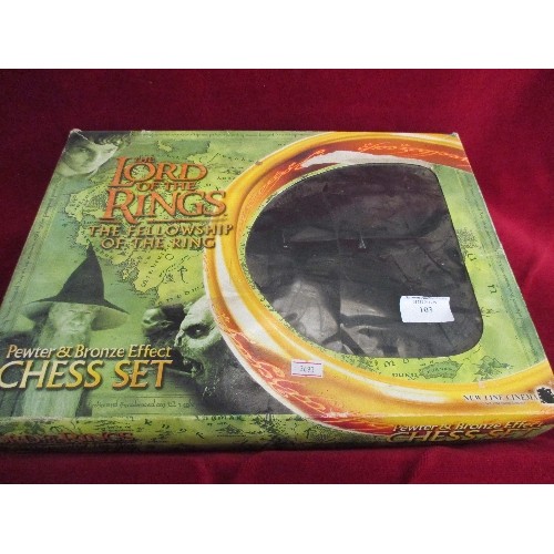 103 - LORD OF THE RINGS PEWTER AND BRONZE CHESS SET - WITH ALL PIECES AND A BOARD