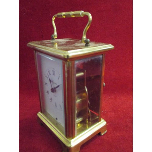 8 - FRENCH BRASS CARRIAGE CLOCK, FACE MARKED BAYARD, 8 DAY, MADE IN FRANCE, MOVEMENT MARKED DUVERDREY & ... 