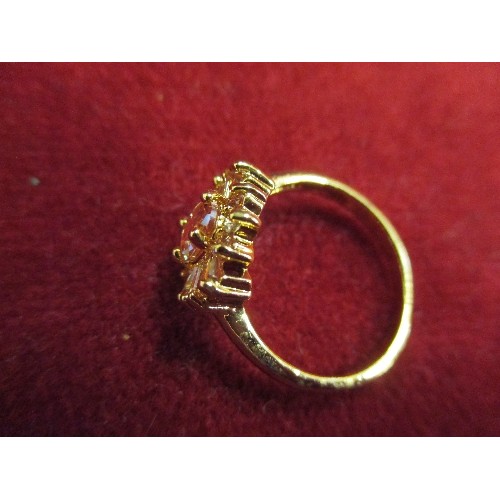 43 - GOLD PLATED DRESS RING WITH CITRINE COLOUR CRYSTALS - SIZE P